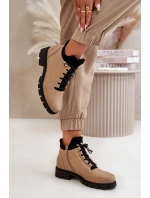 Niskie Botki Damskie Ocieplane Z Eko Skóry Beżowe Erisabelle Niskie Botki Damskie Ocieplane Z Eko Skóry Beżowe Erisabelle