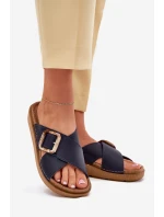 Dámské Kožené Klapky S Přezkou Tmavě Modré model 21702514 - Inblu