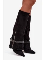 Kozaki Damskie Wsuwane Na Słupku Z Ozdobnym Paskiem Czarne Jolivine Kozaki Damskie Wsuwane Na Słupku Z Ozdobnym Paskiem Czarne Jolivine