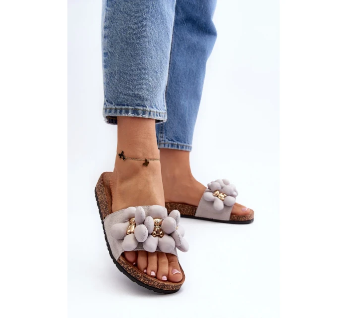 Dámské pantofle s ozdobami šedá Bunlia Dámské pantofle s ozdobami šedá Bunlia