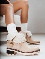 Dámské kozačky s ovčí kůží béžové Dstreet model 21994258 - FashionStreet