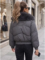 Dámská zimní prošívaná bunda s kožešinou, tmavě šedá, FashionStreet TY6010