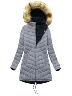 Tmavomodro-šedá obojstranná dámska zimná bunda s kapucňou (w214big) Tmavomodro-šedá obojstranná dámska zimná bunda s kapucňou (w214big)