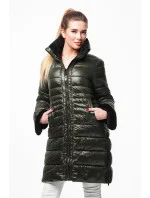 Dlhšia dámska prešívaná zimná bunda khaki (j19-017)