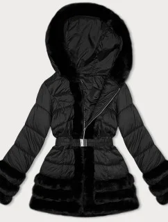 Čierna prešívaná dámska prechodná bunda s kožušinou J Style (11Z8087)