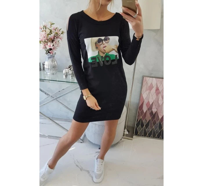 Šaty s potlačou lásky čiernej