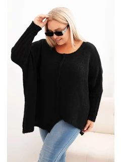 Dámsky sveter Plus Size s akrylovým voľným strihom a 3/4 rukávmi čierny