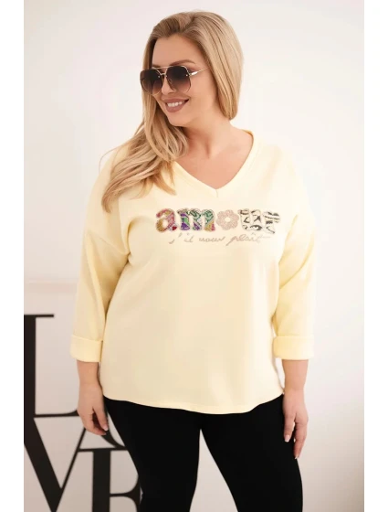 Plus veľkosť dámske V-neck mikina žltá Plus veľkosť dámske V-neck mikina žltá