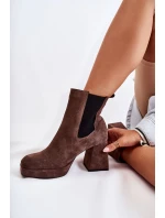 Zamszowe Botki Na Masywnym Obcasie Laura Messi 2519 Brązowe