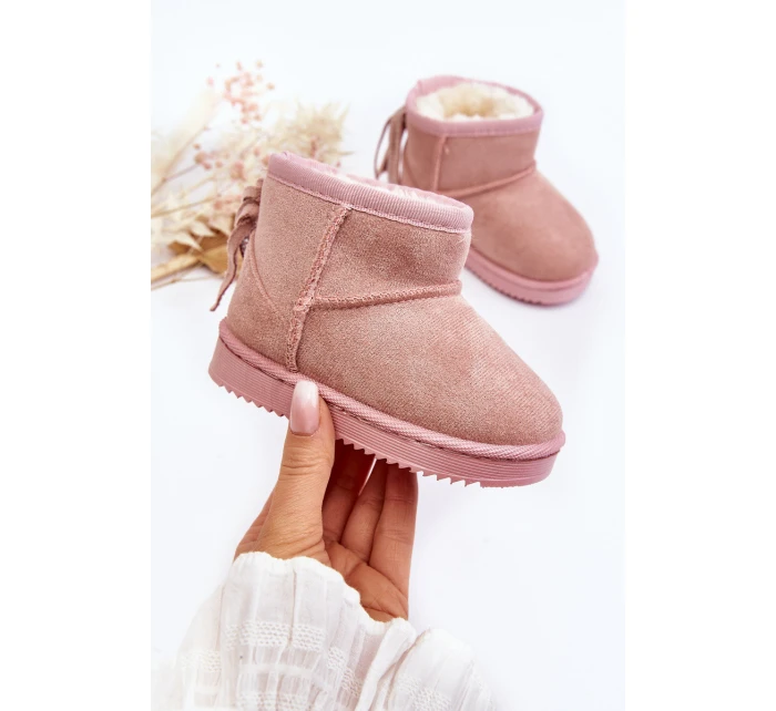 Dětské zateplené sněhule s mašlemi na Růžové model 21641658 - Boto