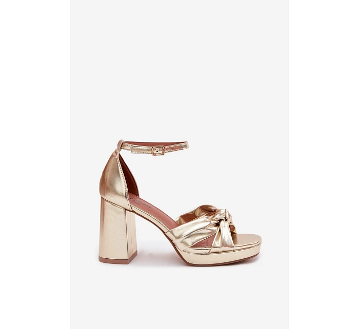 Dámské sandály na podpatku z umělé kůže zlaté Rosetta