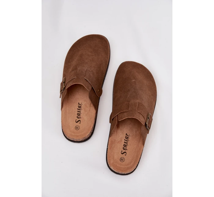 Dámske papuče a topánky na platforme s prackou - hnedé Selio