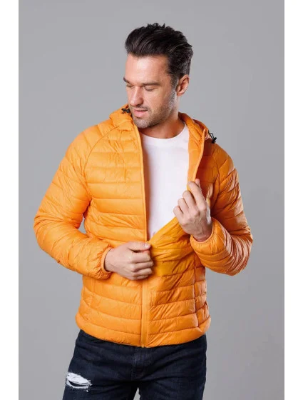Žlutá pánská prošívaná bunda s kapucí model 18345069 - J.STYLE