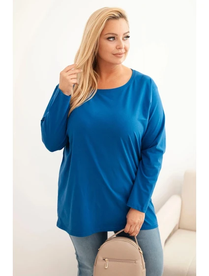 Dámská blůza Plus Size bavlněná s kulatým výstřihem chabrová