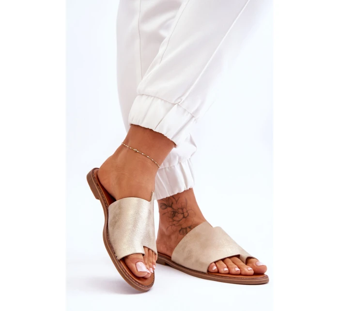 Dámské kožené žabky Světle zlatá model 21613209 - EVENTO