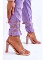Eleganckie Wiązane Sandały Z Dżetami Nude Nessy Eleganckie Wiązane Sandały Z Dżetami Nude Nessy