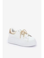 Sneakersy Damskie Na Platformie Z Ozdobami Biało-Złote Lerissna