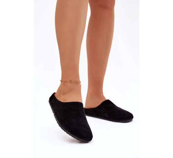 Dámské pantofle z eko semiše černé Kalvess