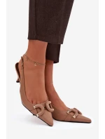 Dámské sandály na podpatku s ozdobným detailem hnědé model 21900459 - Boto