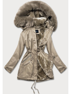 Béžová dámska zimná bunda s kožušinovou podšívkou (B550-46)