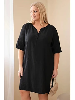 Dámské viskózové šaty Plus Size s krátkým rukávem a výstřihem do V černá