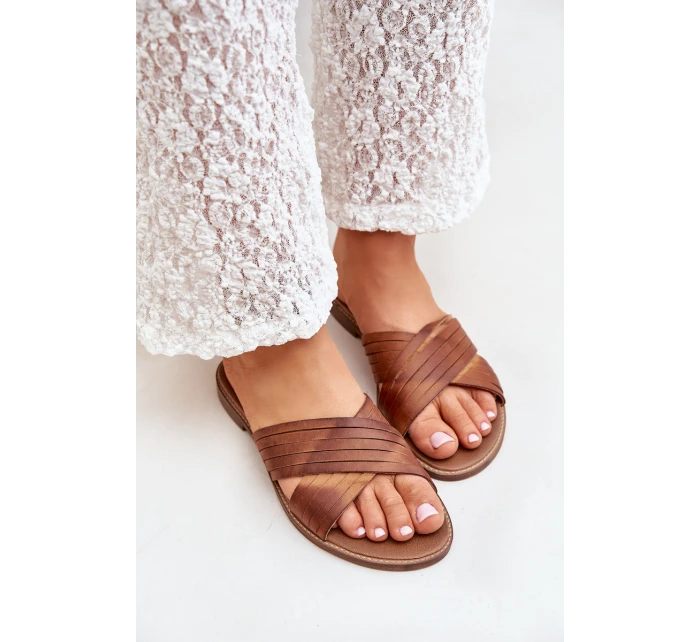 Skórzane Damskie Klapki Lewski Shoes 3682 Camel Skórzane Damskie Klapki Lewski Shoes 3682 Camel