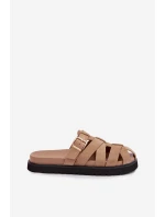 Dámské pantofle s pásky a zlatým sponou Tmavě béžové Roselisse