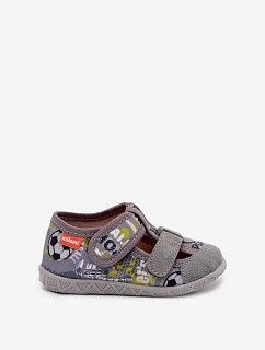 Dětské papuče na suchý zip s míčky šedé model 22101572 - Milami