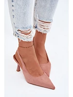 Dámské sandály na podpatku z imitace semiše Růžové model 22103215 - Boto