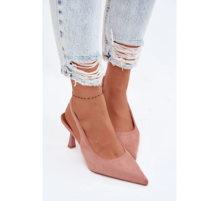 Dámské sandály na podpatku z imitace semiše Růžové model 22103215 - Boto