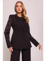 M865 Sako s čipkovanými panelmi a jedným gombíkom - čierne M865 Sako s čipkovanými panelmi a jedným gombíkom - čierne