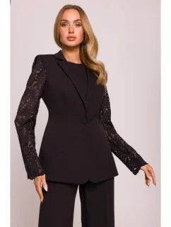 M865 Sako s čipkovanými panelmi a jedným gombíkom - čierne