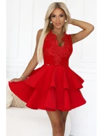 rozšířené šaty s krajkovým výstřihem červené model 21241682 - numoco