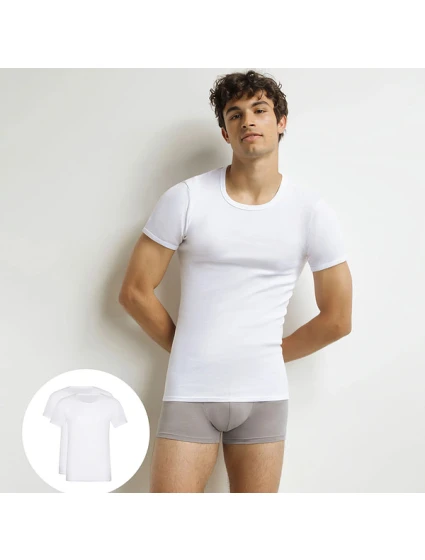 Pánske bavlnené tričko 2 ks DIM T-SHIRT ROUND NECK 2x - DIM - biele