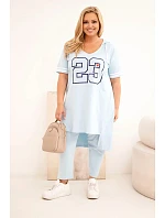 Dámská bavlněná souprava Plus Size s mikinou s kapucí a kalhotami modrá
