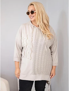 Dámská bavlněná mikina Plus Size s kapucí a pleteným panelem fango zelená