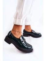 Lakierowane Półbuty Ze Srebrną Ozdobą Zielone Lemar Hestill