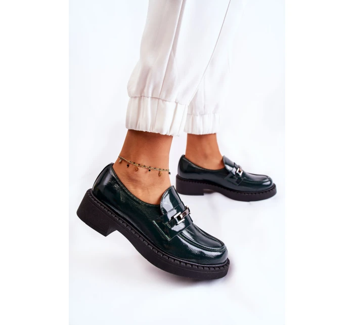 Lakierowane Półbuty Ze Srebrną Ozdobą Zielone Lemar Hestill