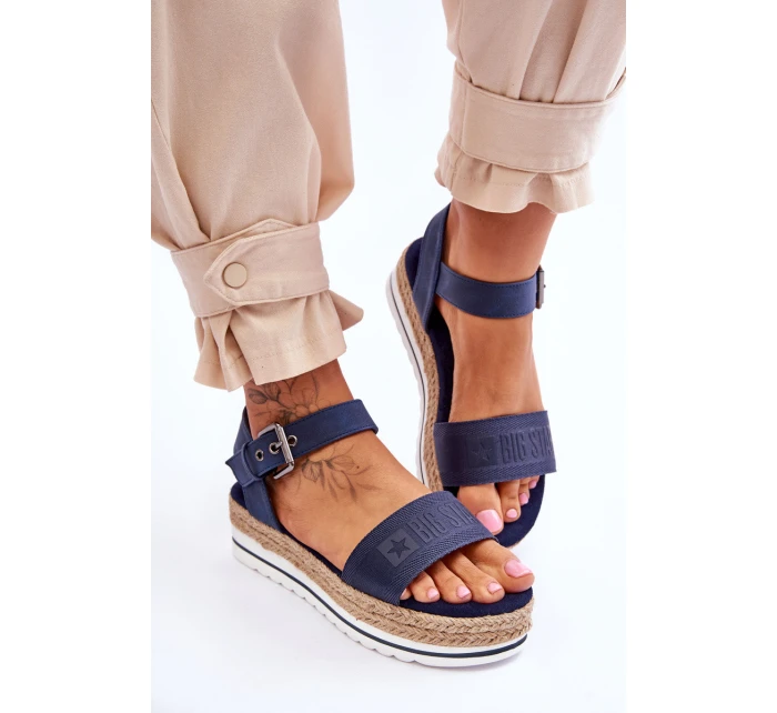 Damskie Wygodne Sandały Na Platformie Big Star LL274869 Granatowe