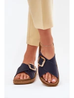 Dámské Kožené Klapky S Přezkou Tmavě Modré model 21702514 - Inblu