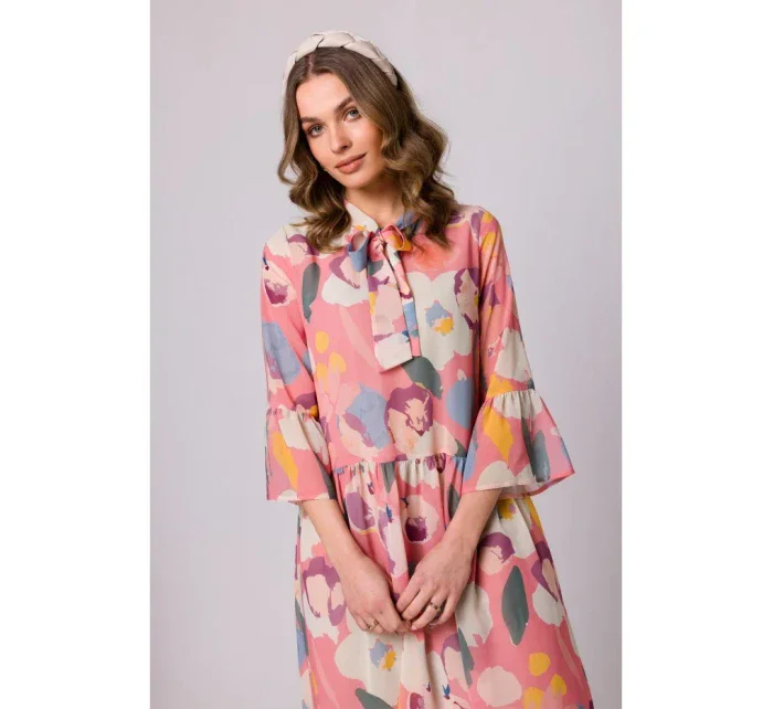 S337 Šifónové šaty s viazaným výstrihom - model 1