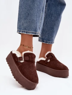 Dámske snežnice Jessina na platforme s kožušinou a prackou - čokoládové