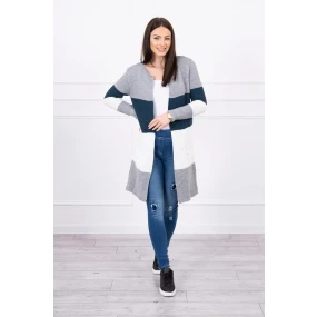Sivý + tmavý džínsový pruhovaný sveter