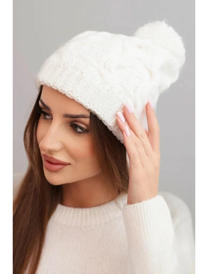 Dámská zimní čepice vlněná s krystaly a vzorem model 21859317 mocca - K-Fashion
