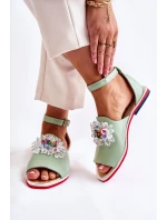 Damskie Skórzane Sandałki Z Ozdobą Zielone Nevassa Damskie Skórzane Sandałki Z Ozdobą Zielone Nevassa