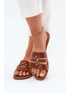 Płaskie Klapki Damskie Ze Złotym Detalem Camel Noroti