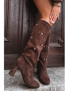 Dámské Zimní Kotníkové Boty Na Podpatku S Ozdobnými Čokoládové model 21714797 - Boto