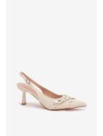 Dámské sandály na podpatku s pásky a sponou Béžové model 22027829 - Boto