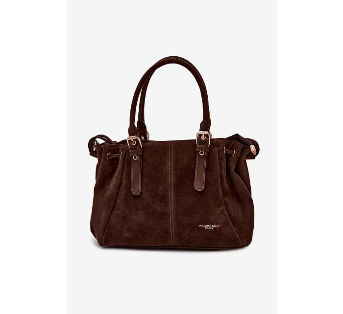 Kožená kabelka z ekologického semiše čokoládová model 22111512 - Flora&Co