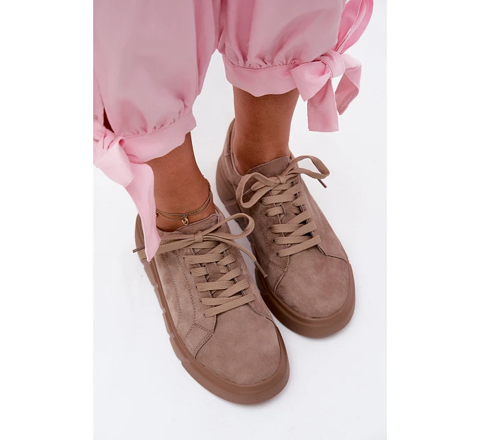 Kožené semišové dámské tenisky na platformě Tmavě béžové Danida
